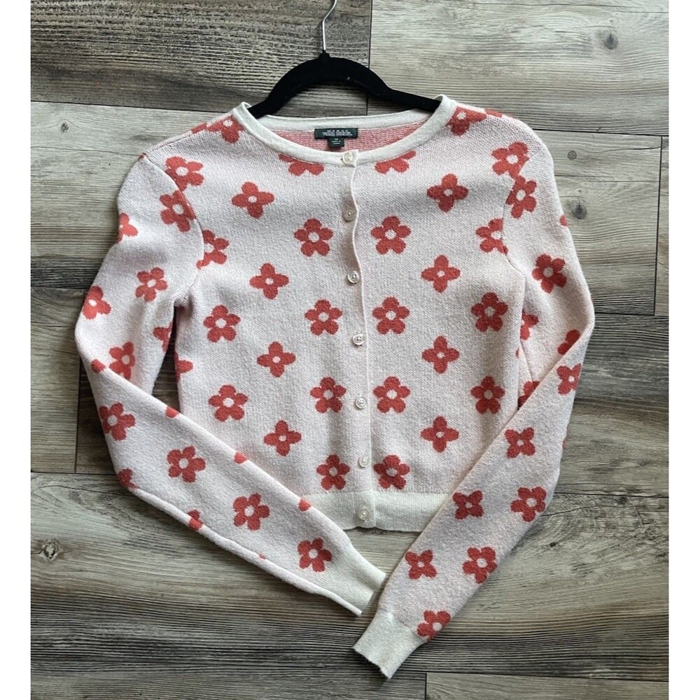 Wild Fable Women’s Coral Pink Floral Button Up Long Sleeve Cardigan Size XS